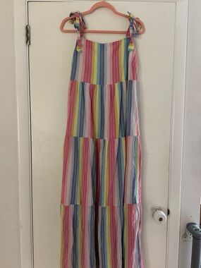 Draper James Multicolor Striped Maxi Dress in Pink, Blue and Yellow